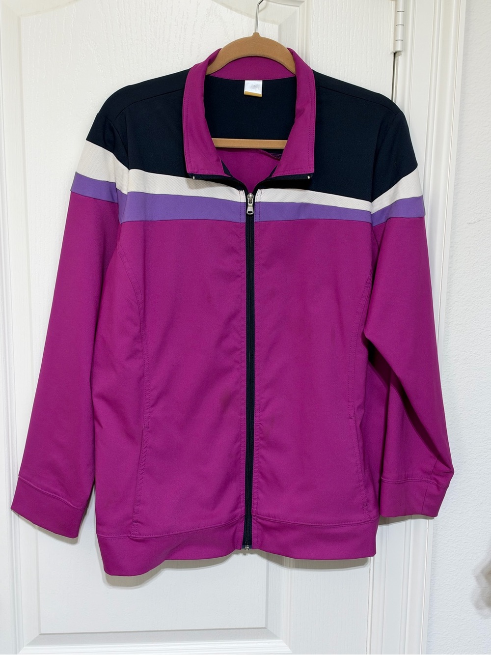 MADE FOR LIFE Magenta Lightweight Jacket with Black, White & Purple Stripes